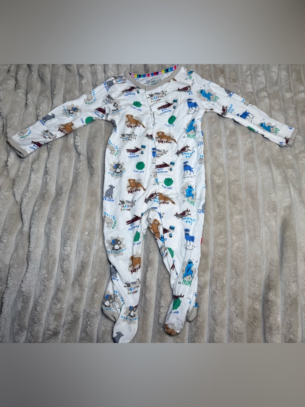 Magnetic Me White Kids One-Piece Footed Pajamas with Animal Print